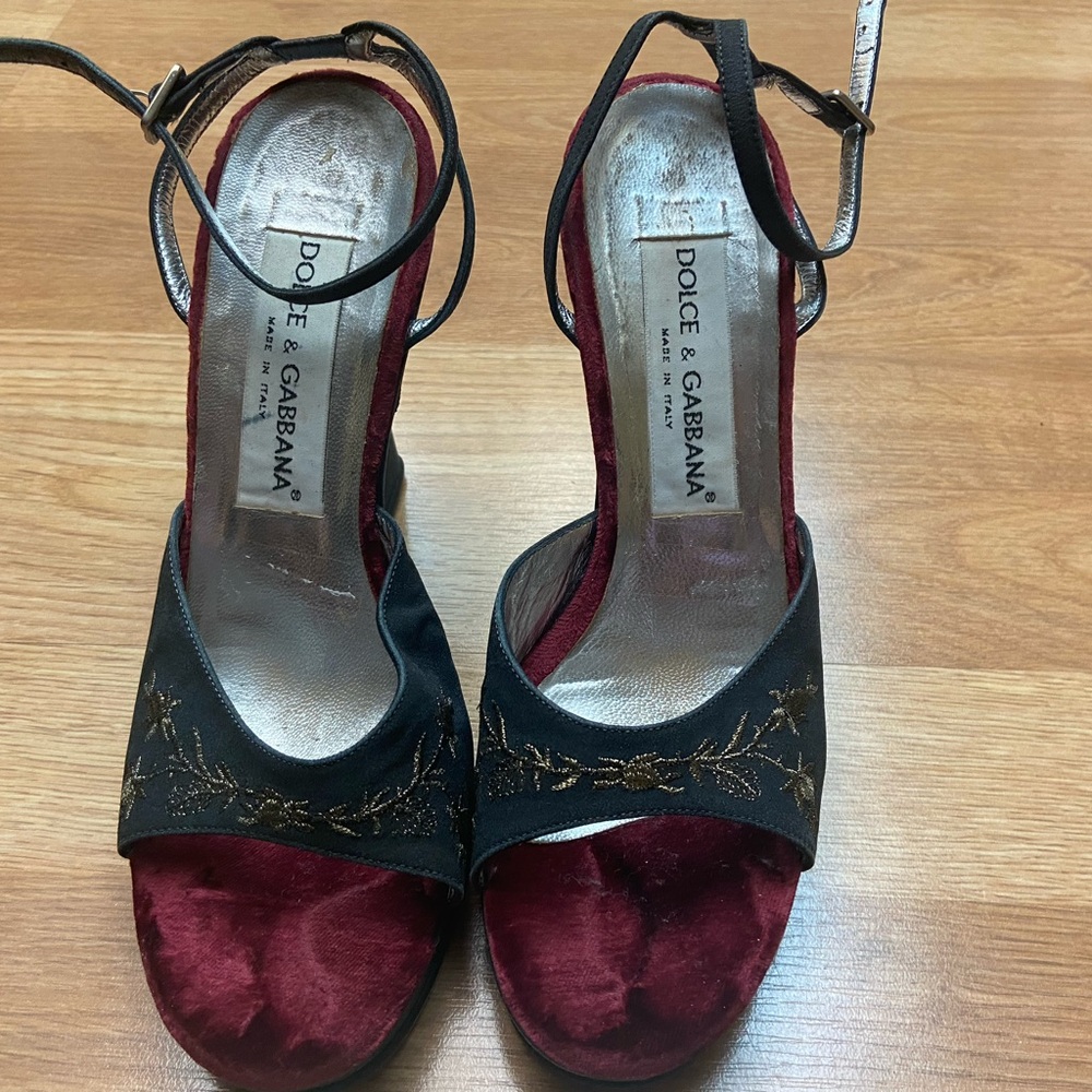 Dolce & Gabbana Black and Red Slingback Heels/Wedges